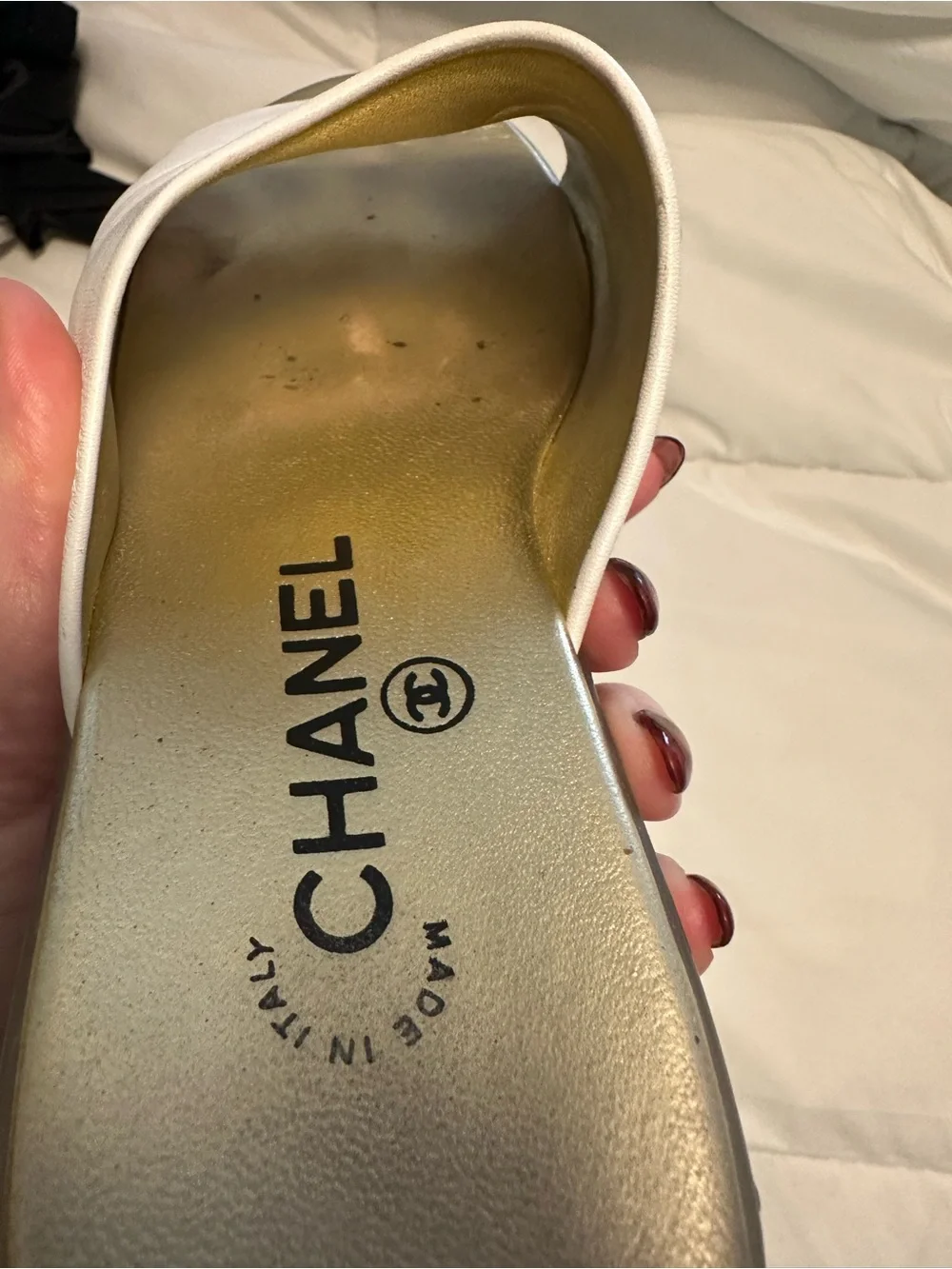 CHANEL CC Logo Double C's Women White & Gold Slide Mule
